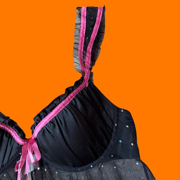 00's vintage glittery mesh satin mcbling y2k babydoll lingerie tank top SMALL - Picture 3 of 6